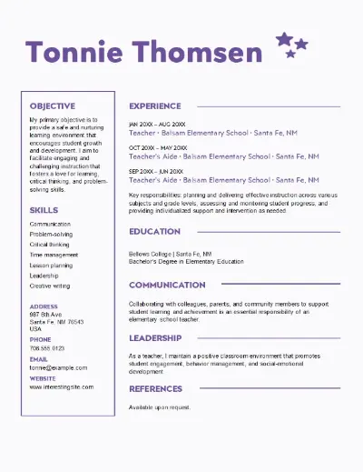 Creative teaching resume